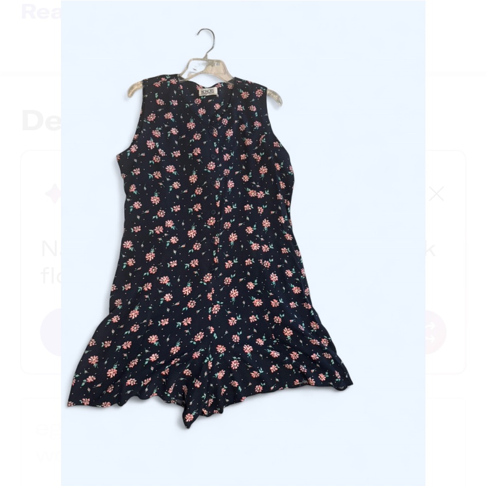 Vintage Target brand Honors sz L blue pink Floral Sleeveless Romper shorts 90’s